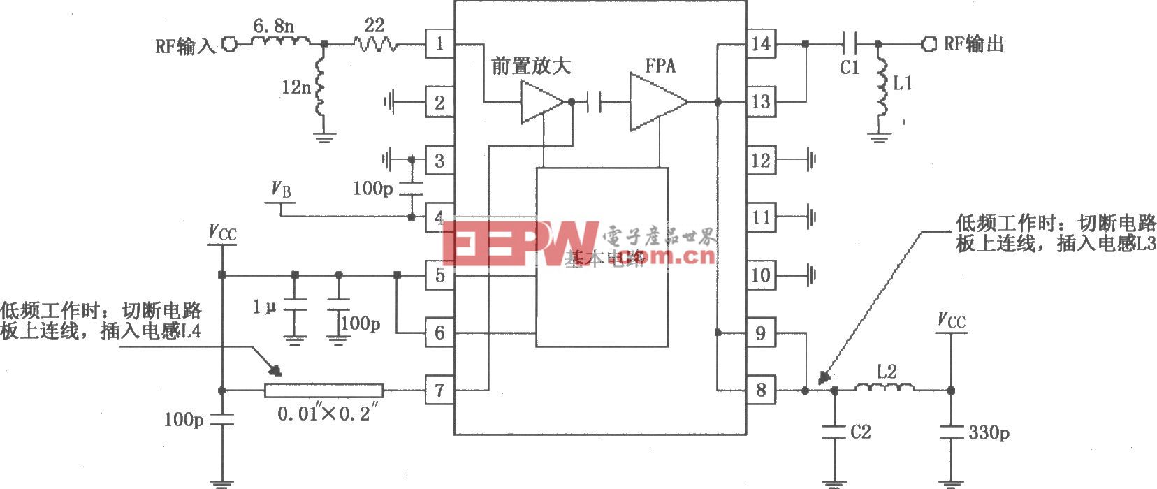 由RF2103P构成的射频放大器原理电路